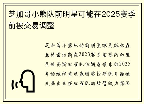 芝加哥小熊队前明星可能在2025赛季前被交易调整