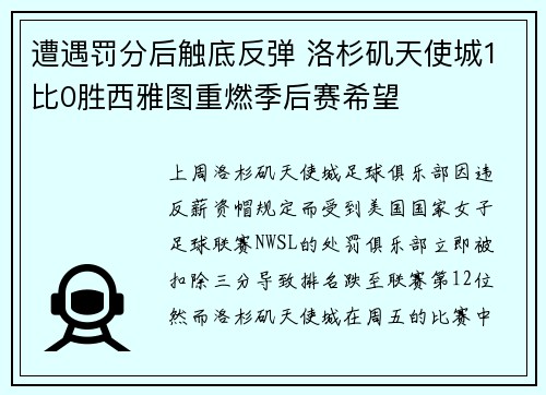 遭遇罚分后触底反弹 洛杉矶天使城1比0胜西雅图重燃季后赛希望